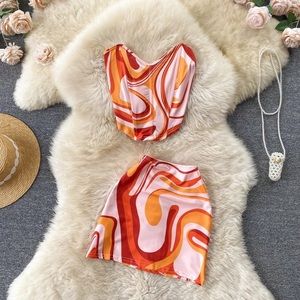 2Pcs Orange Skirt Set